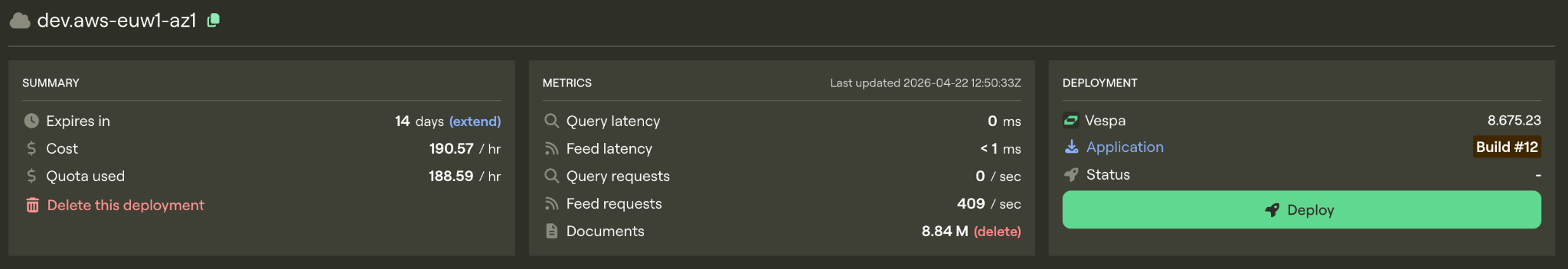100 GPUs 40 content - feed complete at 8.84M documents