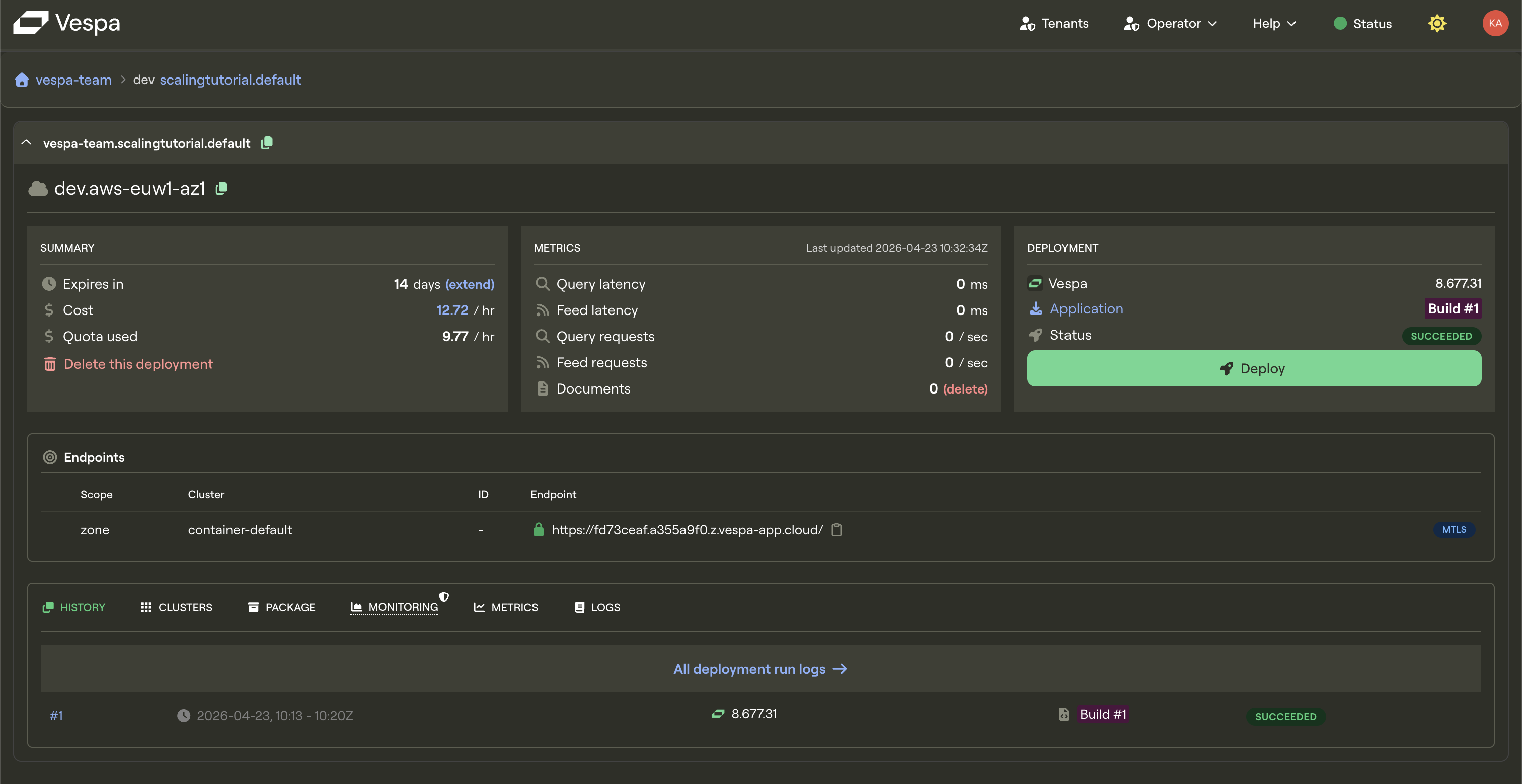 application view in console